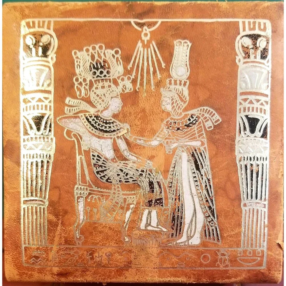 Vintage Egyptian Pharaoh Tutankhamun & Wife Jewelry Trinket Box